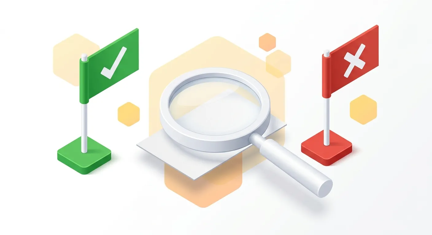 Choosing an SEO agency concept with green and red flag indicators