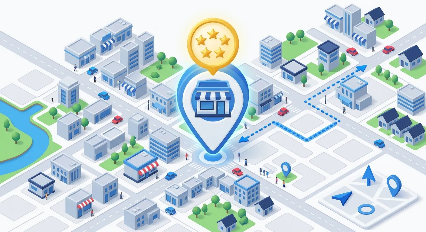 Local SEO illustration with map pin and business listing