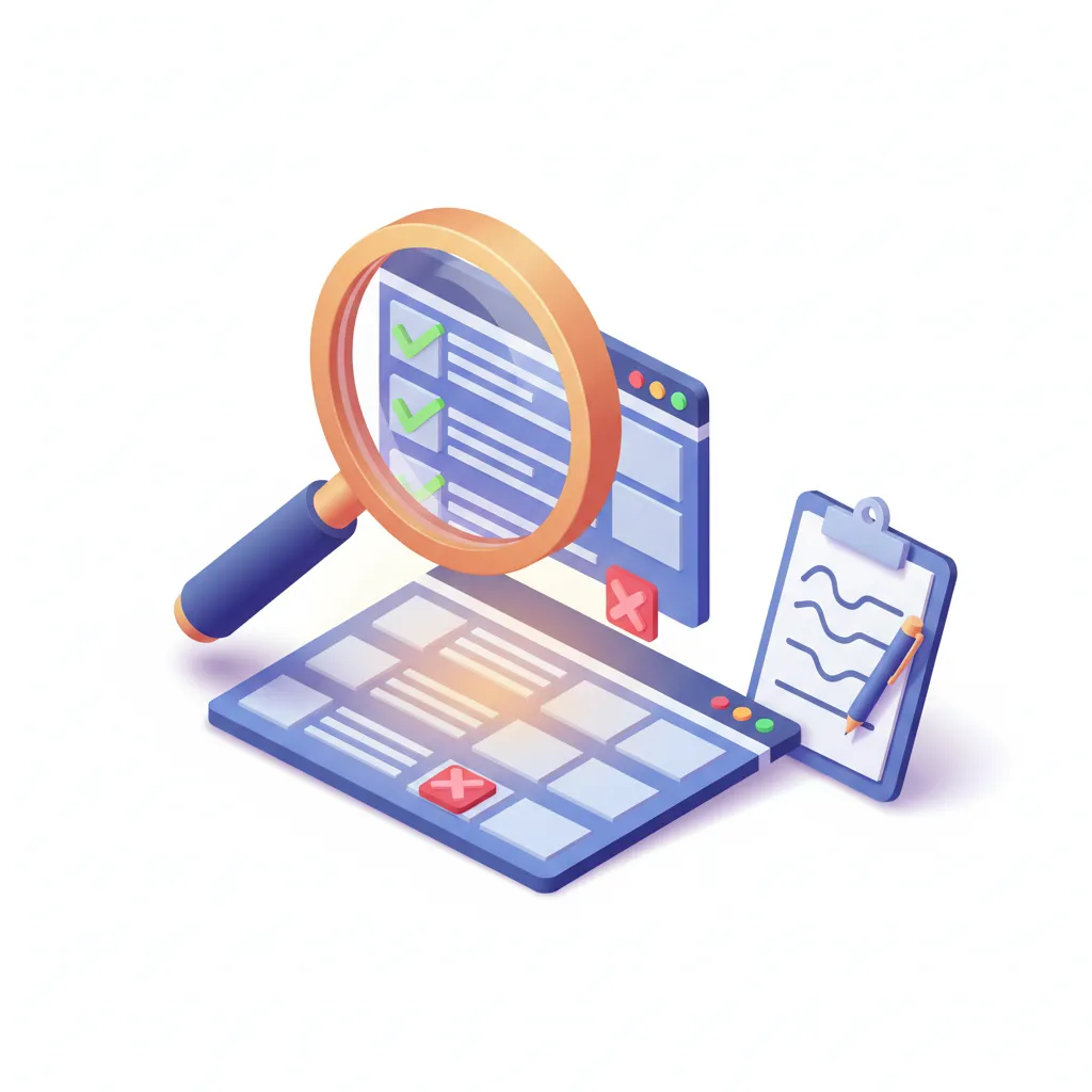 SEO audit checklist concept with magnifying glass and checkmarks