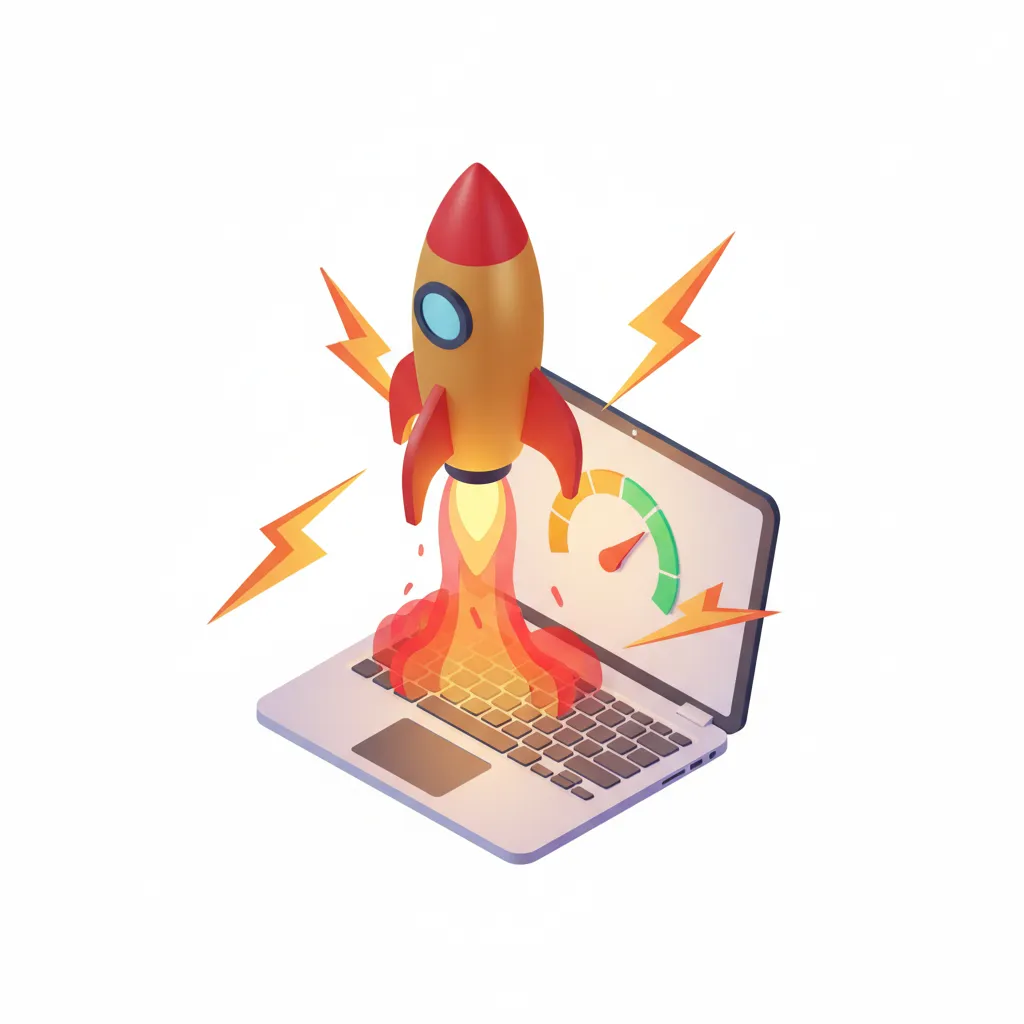 WordPress speed optimization concept with rocket and performance gauge